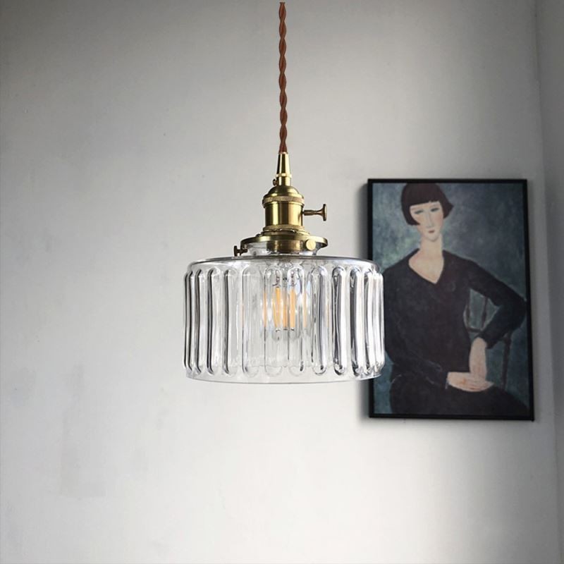 Jelly Jar Pendelleuchte aus klarem geripptem Glas mit Drehschalter
