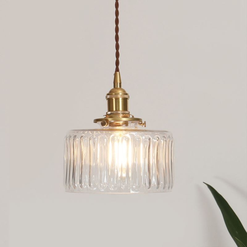 Jelly Jar Pendelleuchte aus klarem geripptem Glas mit Drehschalter
