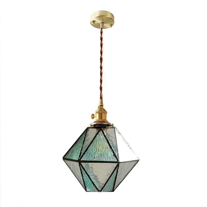 Geometrische Pendelleuchte im Bauernhausstil aus farbigem Glas