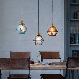 Geometrische Pendelleuchte im Bauernhausstil aus farbigem Glas