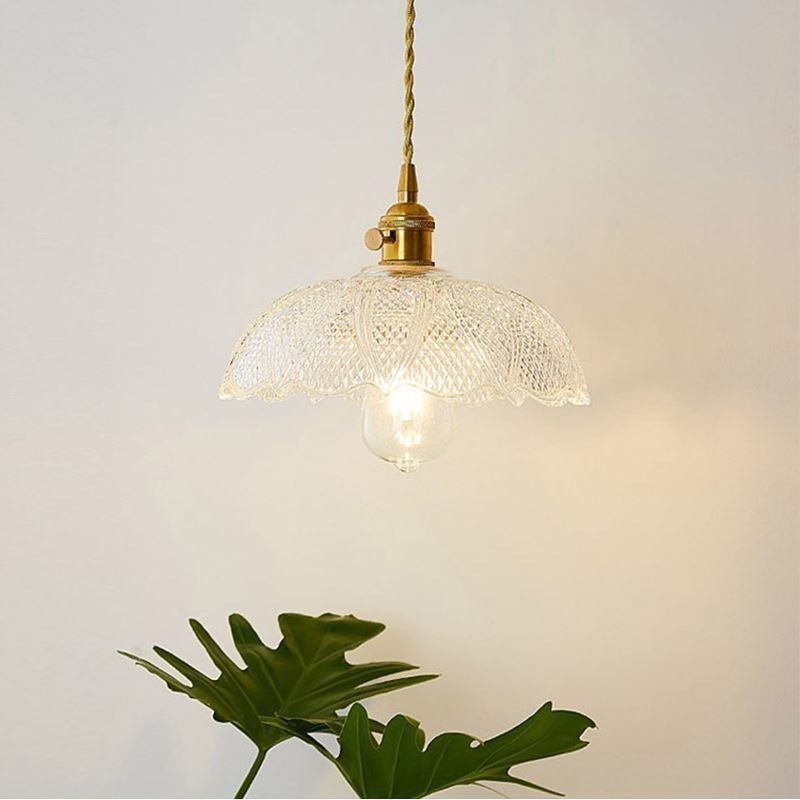 Große Deckenleuchte aus klarem geripptem Glas, Heimbeleuchtung mit Drehschalter, Lampe, wohltuendes, warmes Licht