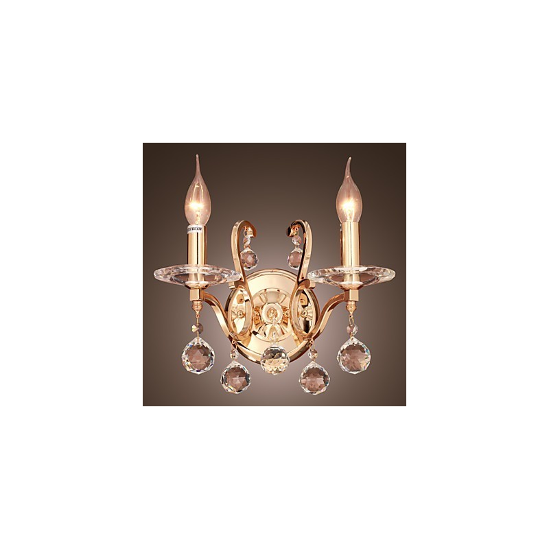 Goldene Kristall-Wandleuchte mit 2 Lichtern