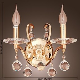Goldene Kristall-Wandleuchte mit 2 Lichtern
