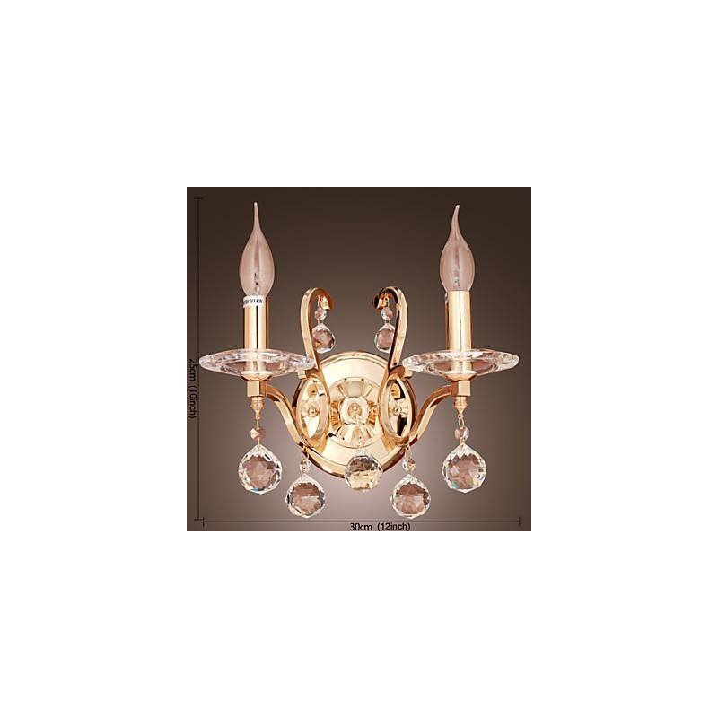 Goldene Kristall-Wandleuchte mit 2 Lichtern