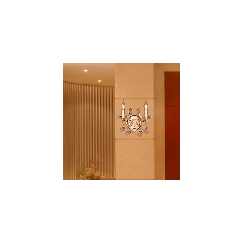 Goldene Kristall-Wandleuchte mit 2 Lichtern