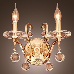 Goldene Kristall-Wandleuchte mit 2 Lichtern