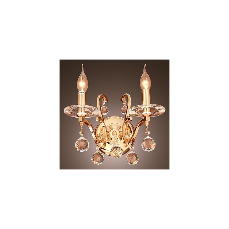 Goldene Kristall-Wandleuchte mit 2 Lichtern