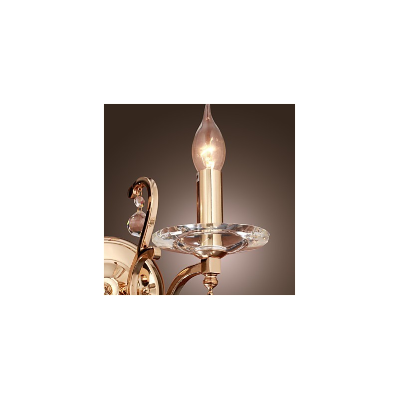 Goldene Kristall-Wandleuchte mit 2 Lichtern