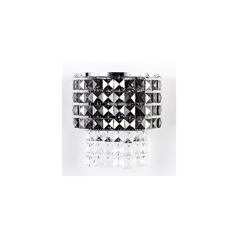 Moderne Wandleuchte mit Stoffschirm, Metallplatte, Kristalldekor-Stil