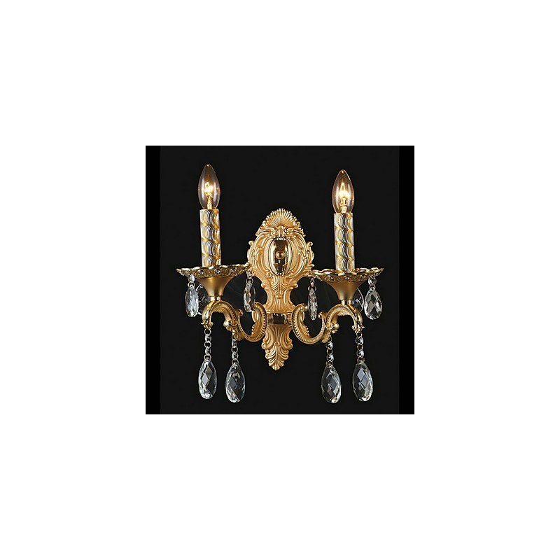 Goldene Kristall-Wandleuchte mit 2 Lichtern