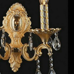 Goldene Kristall-Wandleuchte mit 2 Lichtern