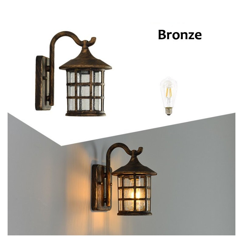 Antike rustikale Eisen wasserdichte Außenwandlampe Vintage Laternenlicht Rostig Mattschwarz Korridor Flur Wandleuchte