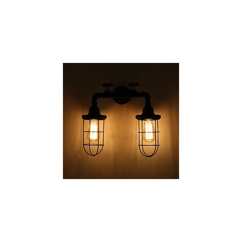 Vintage Industrielle Rohrwandleuchten Schwarze kreative Lichter Restaurant Cafe Bar Dekorationsbeleuchtung mit 2 Lichtern lackiert