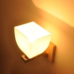 Einfache Wandlampe, Nachttischlampe mit Glasschirm und Massivholz für Schlafzimmer, Kommode, Wohnzimmer, Babyzimmer, Studentenwohnheim, Couchtisch, Bücherregal
