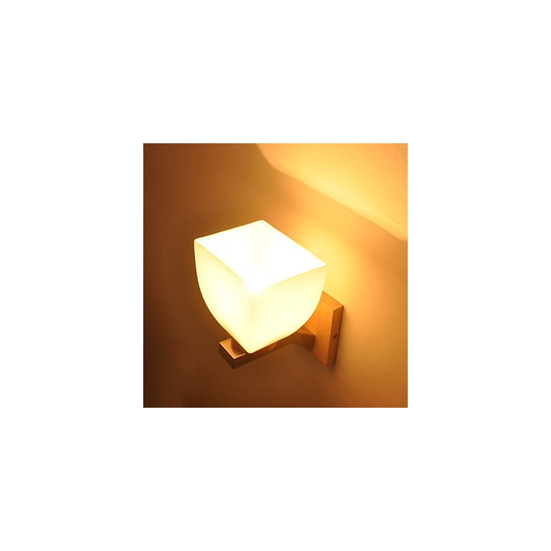 Einfache Wandlampe, Nachttischlampe mit Glasschirm und Massivholz für Schlafzimmer, Kommode, Wohnzimmer, Babyzimmer, Studentenwohnheim, Couchtisch, Bücherregal