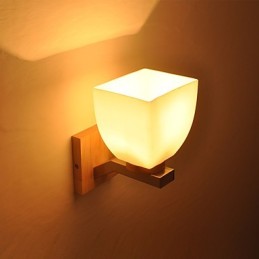 Einfache Wandlampe, Nachttischlampe mit Glasschirm und Massivholz für Schlafzimmer, Kommode, Wohnzimmer, Babyzimmer, Studentenwohnheim, Couchtisch, Bücherregal