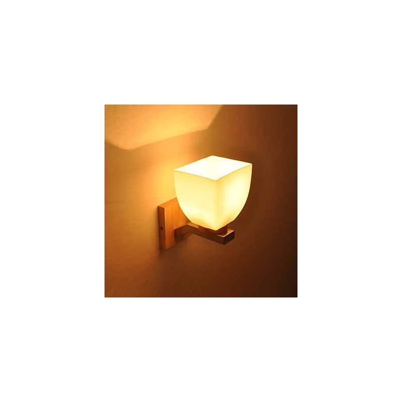 Einfache Wandlampe, Nachttischlampe mit Glasschirm und Massivholz für Schlafzimmer, Kommode, Wohnzimmer, Babyzimmer, Studentenwohnheim, Couchtisch, Bücherregal