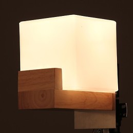 Einfache Wandlampe, Nachttischlampe mit Glasschirm und Massivholz für Schlafzimmer, Kommode, Wohnzimmer, Babyzimmer, Studentenwohnheim, Couchtisch, Bücherregal