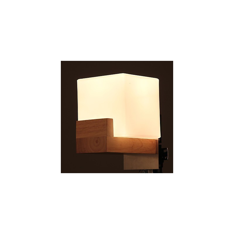 Einfache Wandlampe, Nachttischlampe mit Glasschirm und Massivholz für Schlafzimmer, Kommode, Wohnzimmer, Babyzimmer, Studentenwohnheim, Couchtisch, Bücherregal