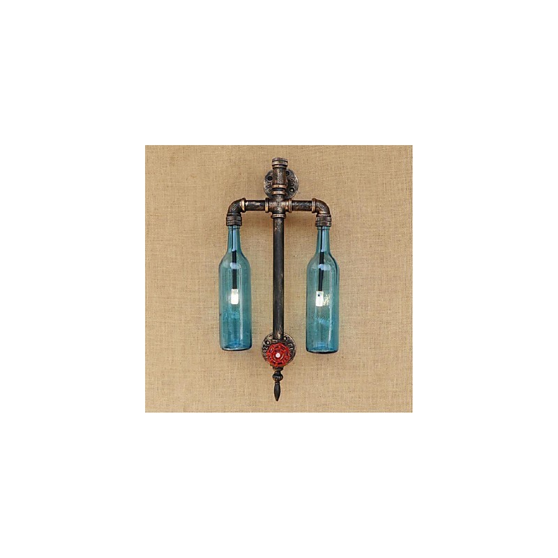 Amerikanischen Themen Restaurant Bar Eisen Mit Schalter Wasser Rohr Wein Flasche Wand Lampe Blau