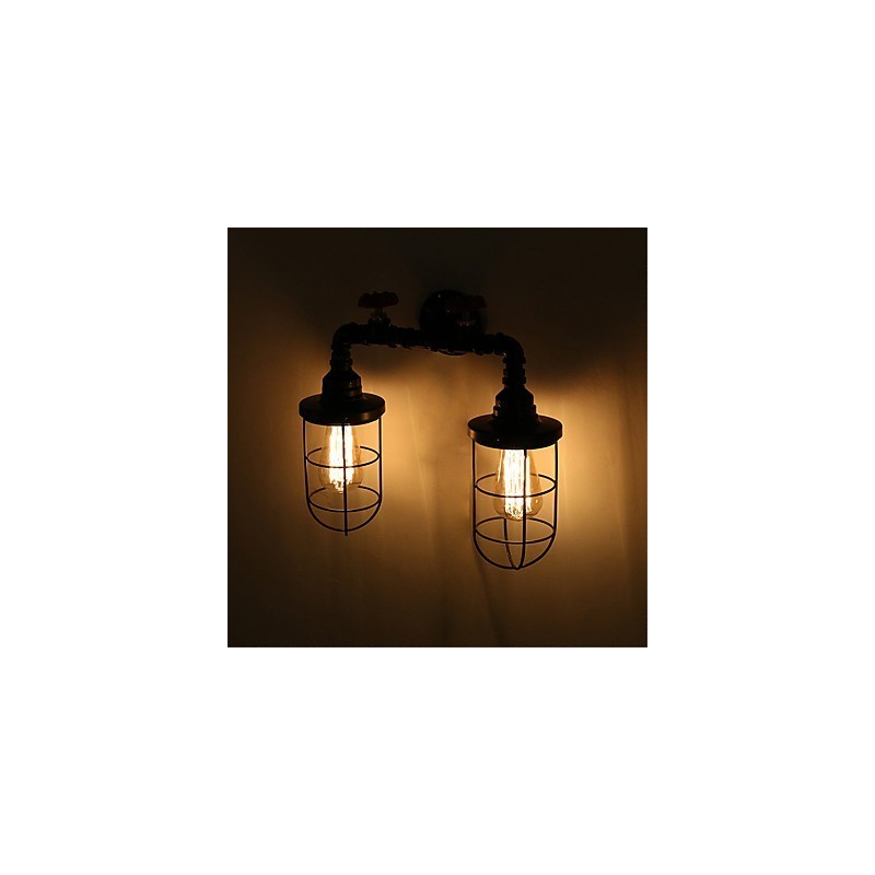 2 Köpfe Retro Industrielle Rohrwandleuchten Einfache Loft Schwarz Vogelkäfig Metall Esszimmer Küche Bar Café Dekoration Beleuchtung