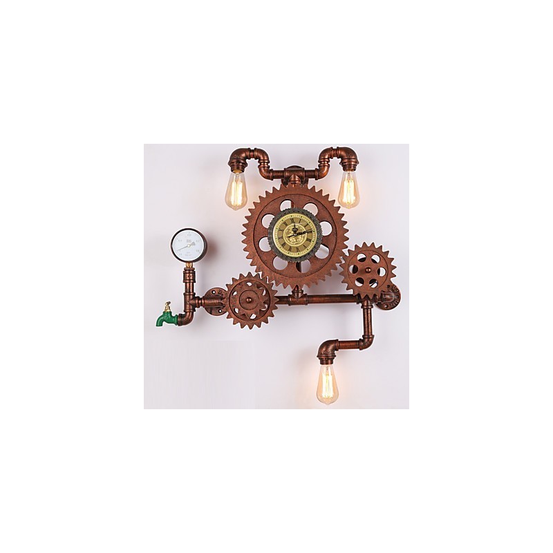 Vintage Industrielle Rohrwandleuchten Holzzahnradform Kreative drehbare Lichter Restaurant Cafe Bar Dekorationsbeleuchtung