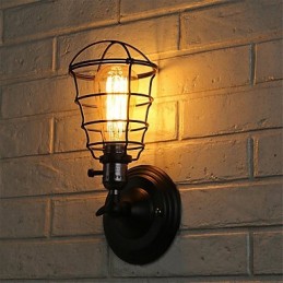 Mit Schalter Vintage 1 Licht Industrielle schwarze Metallkäfig-Loft-Wandlampe Wohnzimmer Esszimmer Flur Café Bars Bar Wandleuchte