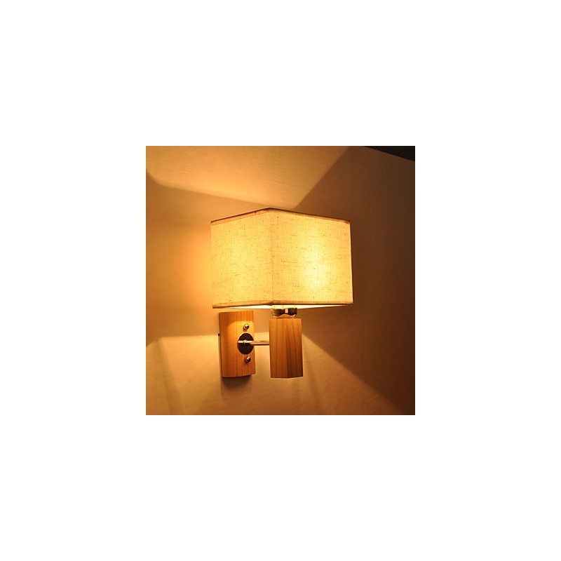 Einfache Wandlampe, Nachttischlampe mit Stoffschirm und Massivholz für Schlafzimmer, Kommode, Wohnzimmer, Babyzimmer