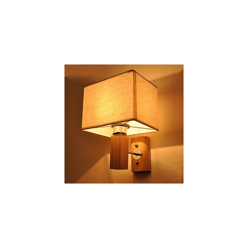 Einfache Wandlampe, Nachttischlampe mit Stoffschirm und Massivholz für Schlafzimmer, Kommode, Wohnzimmer, Babyzimmer
