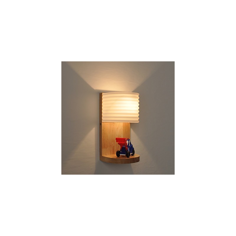Einfache Wandlampe, Nachttischlampe mit Glasschirm und Massivholz für Schlafzimmer, Kommode, Wohnzimmer, Babyzimmer, Studentenwohnheim, Couchtisch, Bücherregal