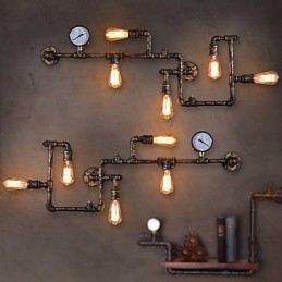 Loft Industrielle Wandlampen Antike Edison Wandleuchten mit Glühbirnen Vintage Pipe Wandlampe für Wohnzimmerbeleuchtung