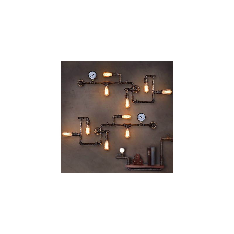 Loft Industrielle Wandlampen Antike Edison Wandleuchten mit Glühbirnen Vintage Pipe Wandlampe für Wohnzimmerbeleuchtung