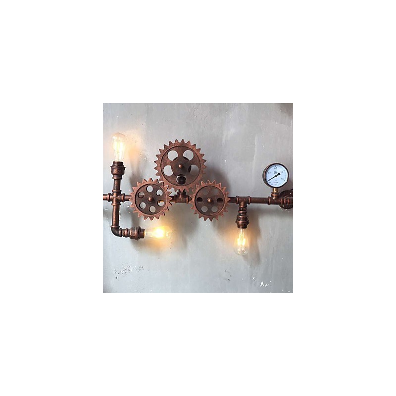 Vintage Industrielle Rohrwandleuchten Holzzahnradform Kreative drehbare Lichter Restaurant Cafe Bar Dekorationsbeleuchtung