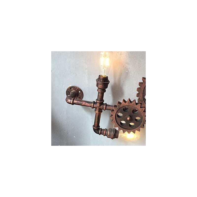 Vintage Industrielle Rohrwandleuchten Holzzahnradform Kreative drehbare Lichter Restaurant Cafe Bar Dekorationsbeleuchtung