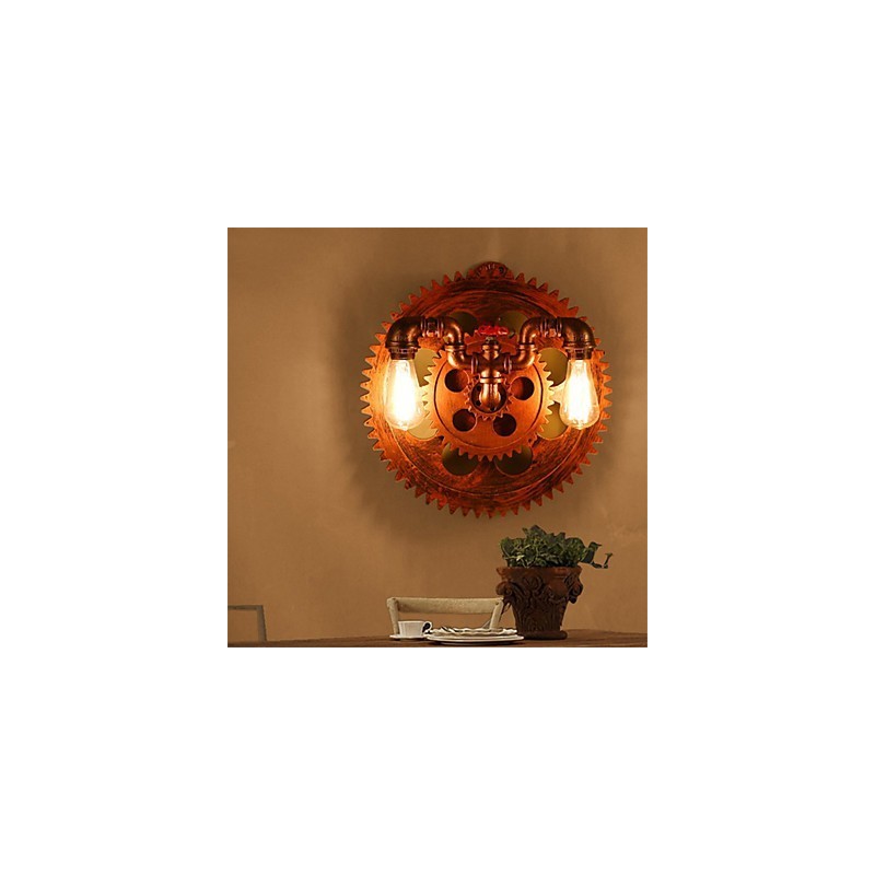2 Köpfe Vintage Industrielle Wandleuchten Holz Zahnradform Lichter Restaurant Cafe Bar Dekoration Wandleuchten