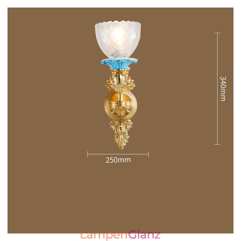 100 % reines Messing, luxuriöse rustikale Retro-Vintage-Messingkeramik, 1-flammige Kerzen-Wandleuchte mit Glasschirmen, speziell für Hotels, Büros, Ausstellungsräume, Wohnzimmer und Esszimmer