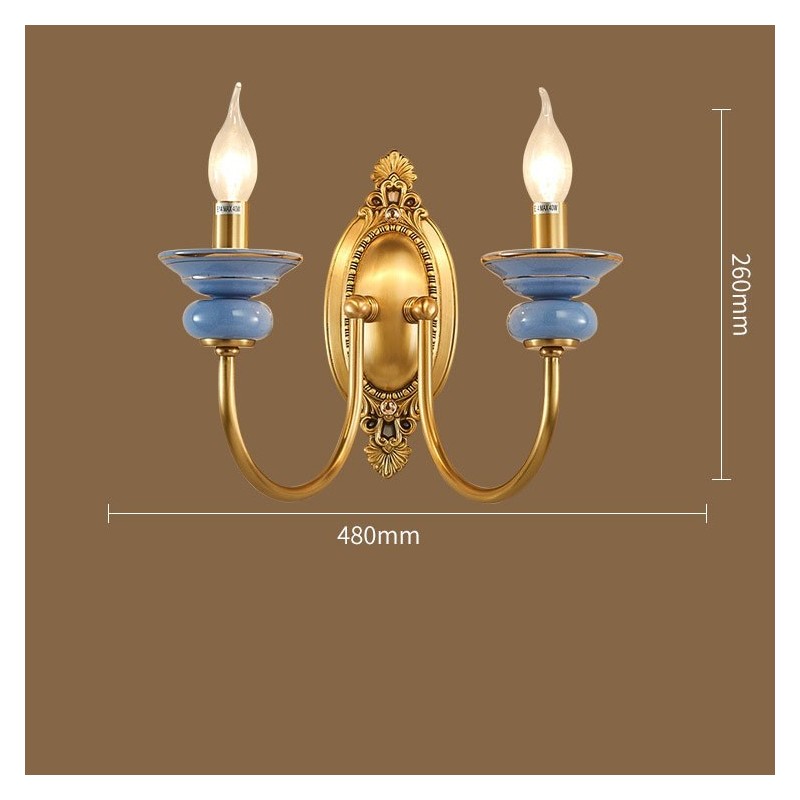 100 % reines Messing, luxuriöse rustikale Retro-Vintage-Messingkeramik, 2-flammige Kerzen-Wandleuchte, speziell für Hotel, Büro, Ausstellungsraum, Wohnzimmer, Esszimmer
