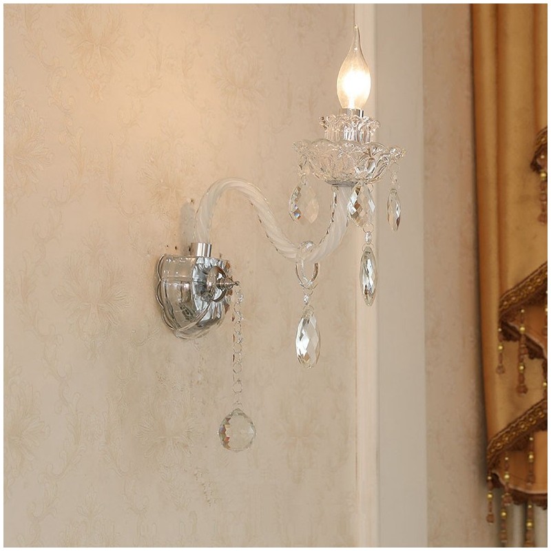1 Licht passende Kristallkerze Retro Glas Wandleuchte
