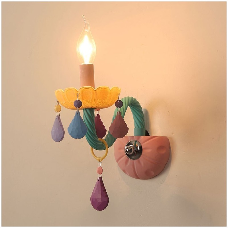 Macaron 1 Licht Multi Kristall Kerze Retro Glas Wandleuchte für Kinderzimmer Kinder Schlafzimmer