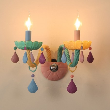 Macaron 2 Licht Multi Kristall Kerze Retro Glas Wandleuchte für Kinderzimmer Kinder Schlafzimmer Macaron 2 Licht Multi Kristall Kerze Retro Glas Wandleuchte für Kinderzimmer Kinder Schlafzimmer