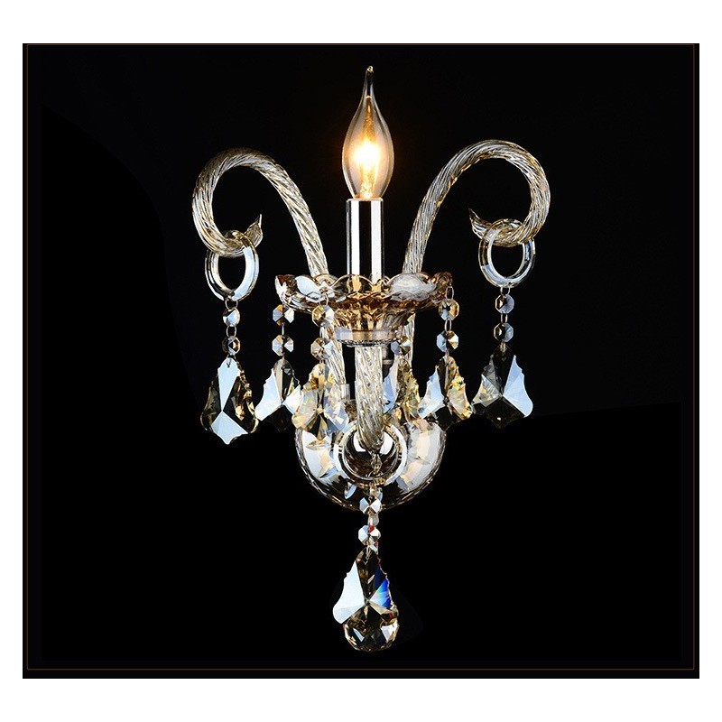 1 Licht passende Cognac Farbe K9 Kristall Kerze Retro Glas Wandleuchte