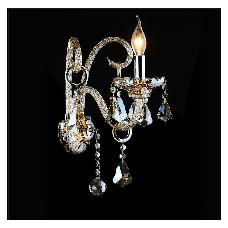 1 Licht passende Cognac Farbe K9 Kristall Kerze Retro Glas Wandleuchte
