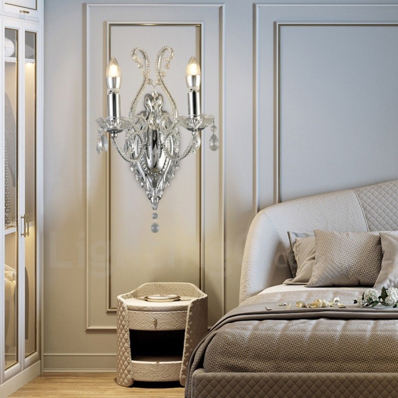 Wandleuchte mit 2 Lichtern, Gold/Schwarz, im amerikanischen Stil, Kristall, für Wohnzimmer, Esszimmer, Bekleidungsgeschäft, Café, Hotel