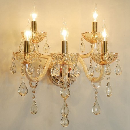 5-flammige goldene K9-Kristallkerzen-Wandleuchte im Retro-Stil aus Glas 5-flammige goldene K9-Kristallkerzen-Wandleuchte im Retro-Stil aus Glas