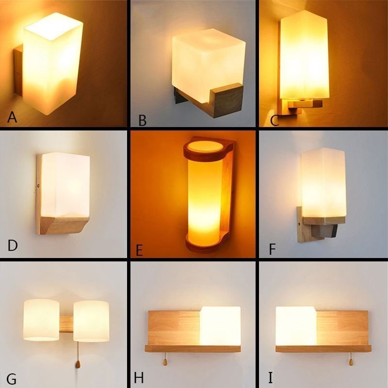 Nordische Holz Wandlampe Glas Lampenschirm Wandleuchte