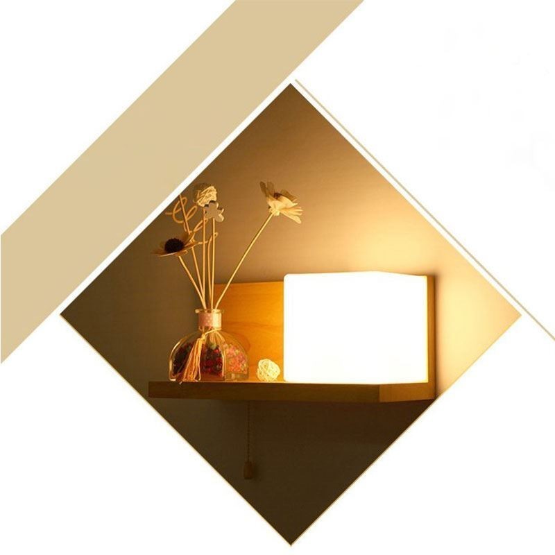 Nordische Holz Wandlampe Glas Lampenschirm Wandleuchte