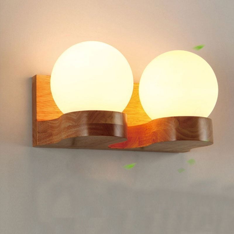 Nordische Massivholz Wandleuchte Gemütliche Kugelform Wandleuchte