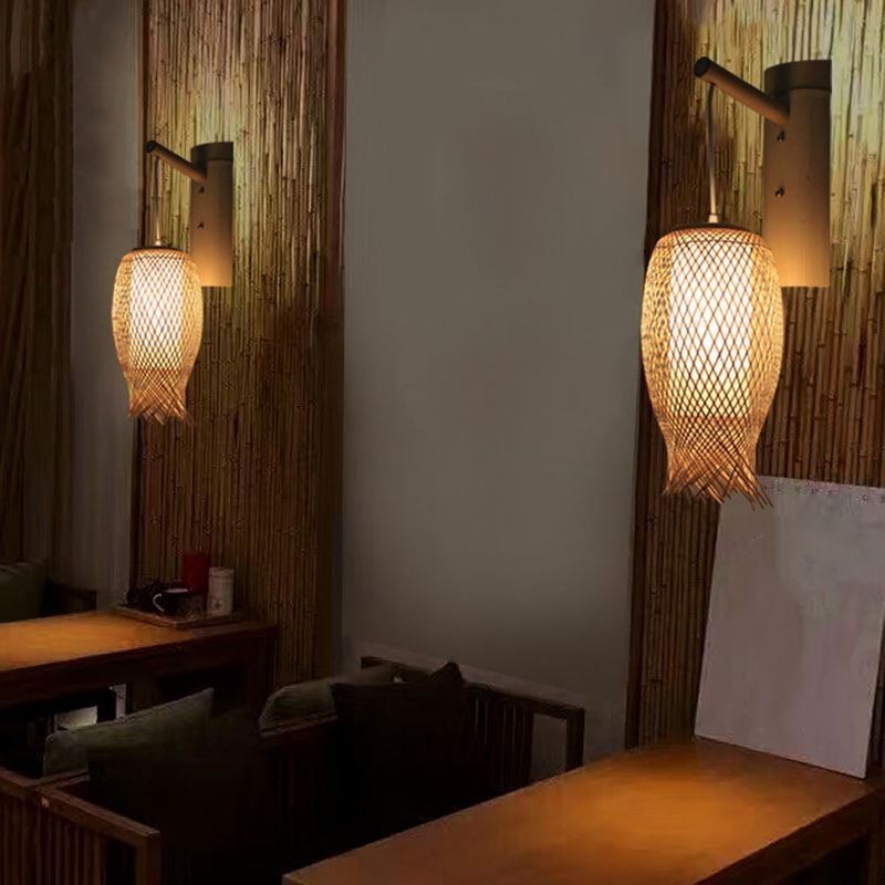 Nach unten Bambus Wand Licht Ländlichen Runde Wand Leuchte Nacht Teehaus Kreative Licht