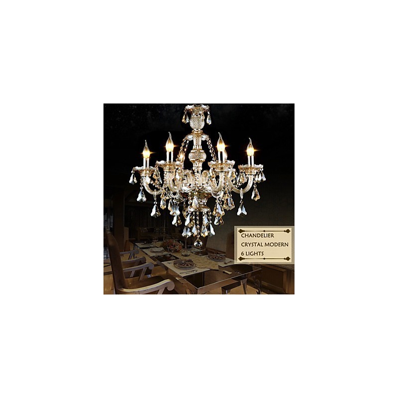 Kronleuchter Cognac Farbe Kristall Modern 6 Lichter Zeitgenössisches Glas