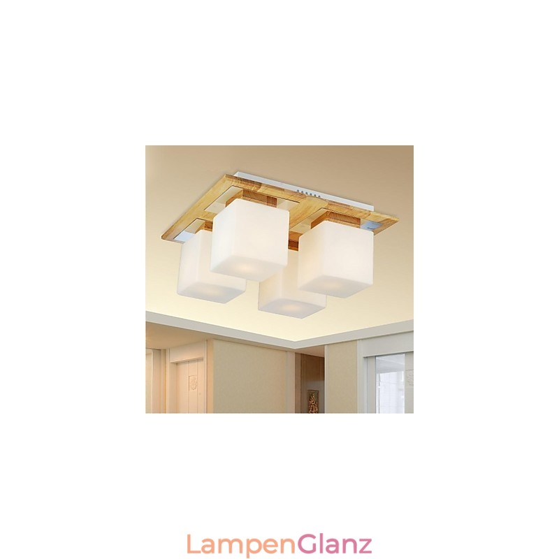 Deckenleuchte aus Eiche, vierflammig, Eiche und Glas, 220–240 V (HY9024)